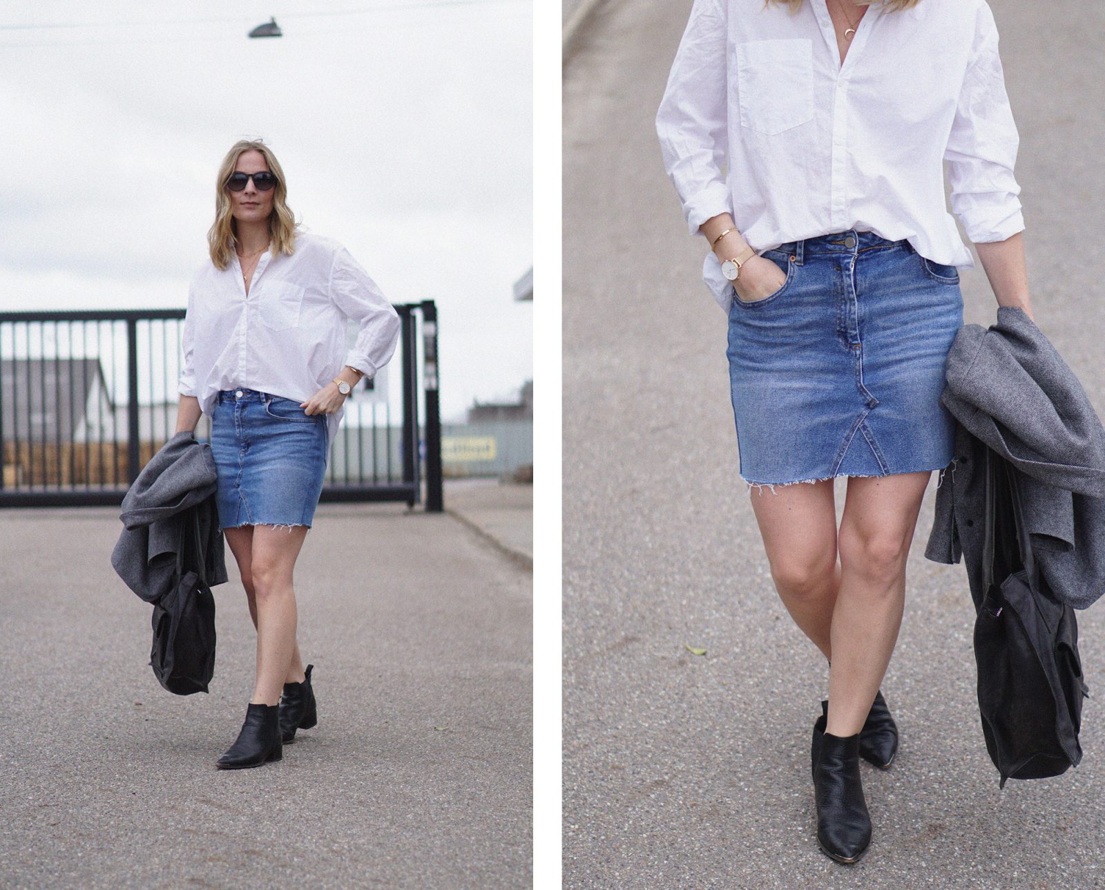 old jeans to denim skirt.