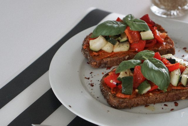 Current go-to lunch: toasted bread with grilled veggies.